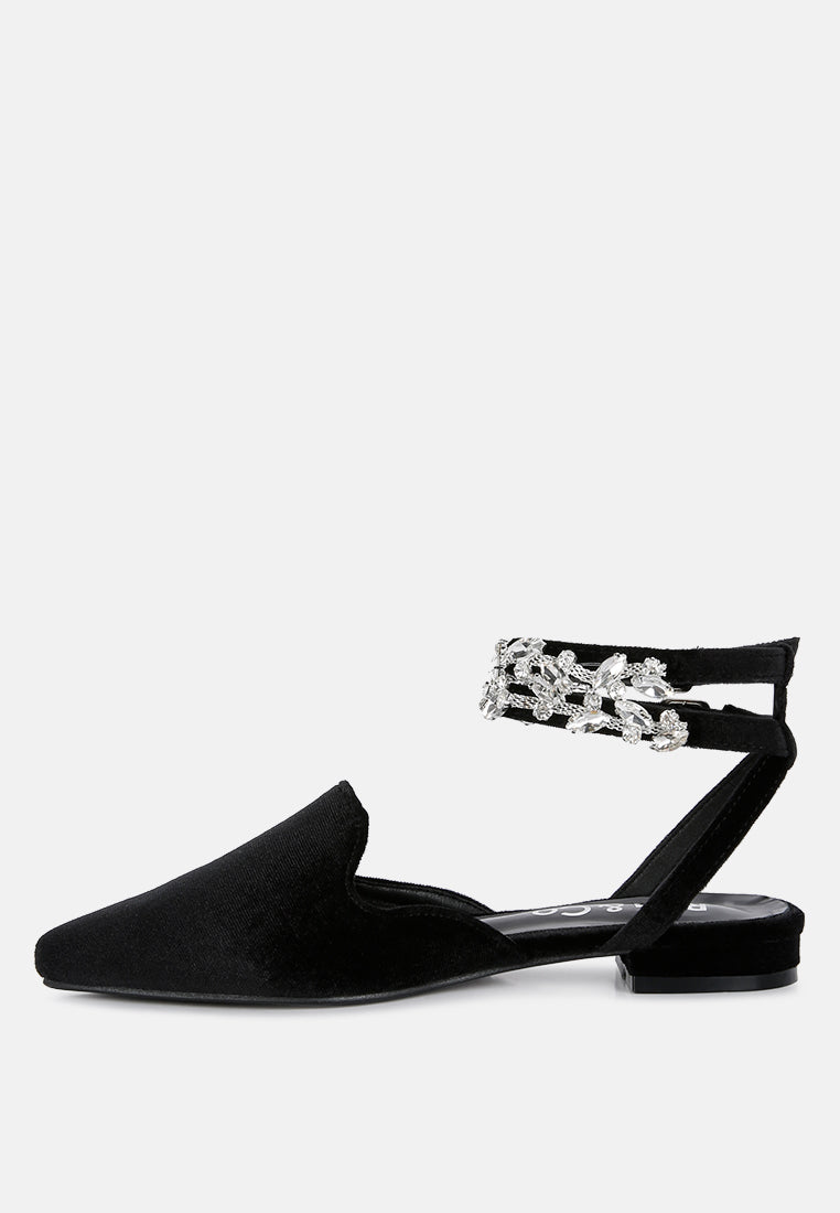 Salome Black Velvet Luxe Jewelled Flat Mules - Tigbul's Variety Fashion Shop