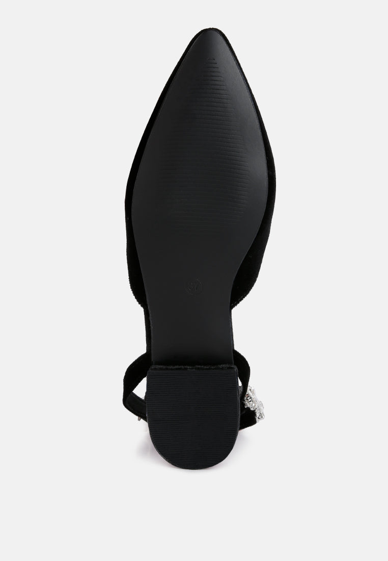Salome Black Velvet Luxe Jewelled Flat Mules - Tigbul's Variety Fashion Shop