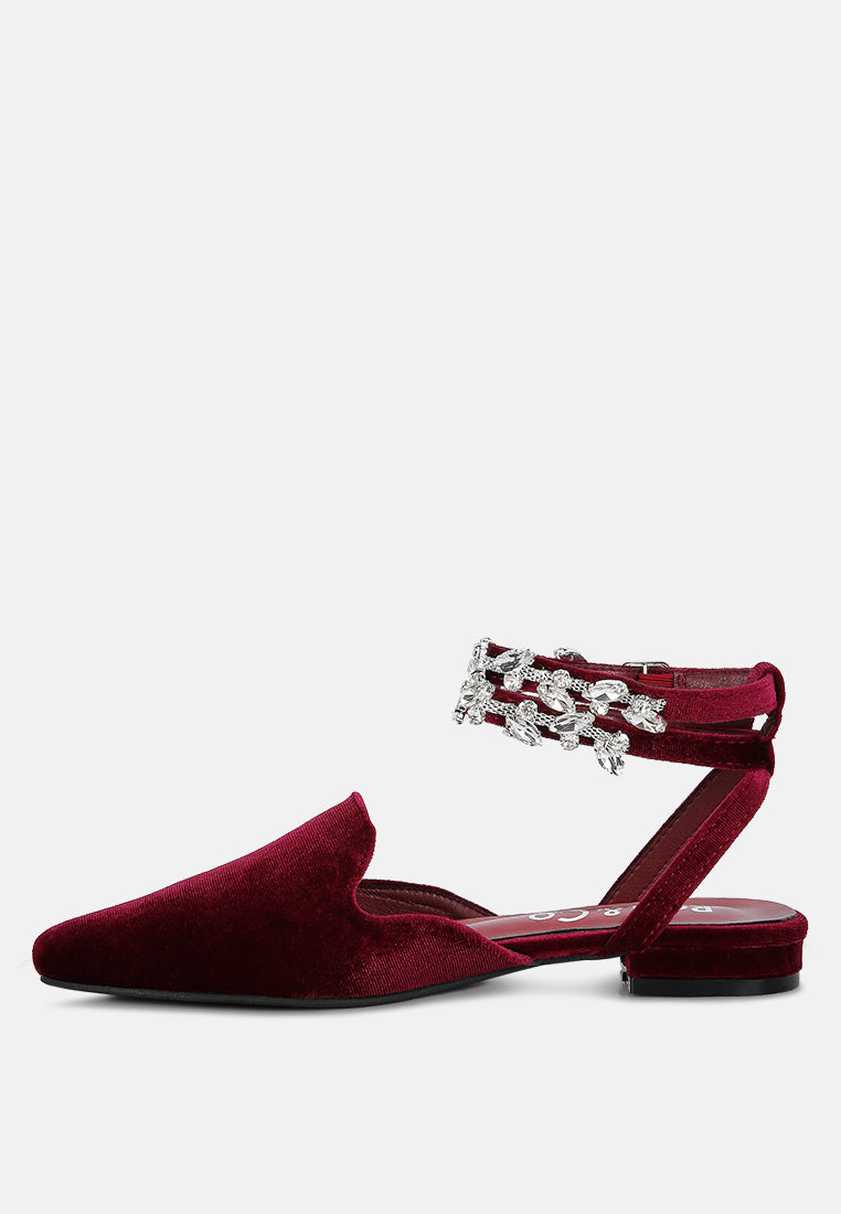 Salome Black Velvet Luxe Jewelled Flat Mules - Tigbul's Variety Fashion Shop