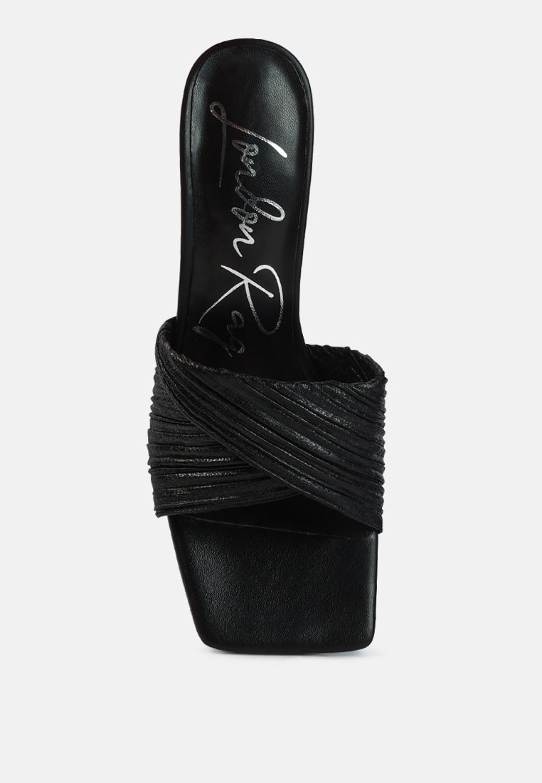 Salty You Crinkled Triangular Block Heel Sandals - Tigbul's Variety Fashion Shop