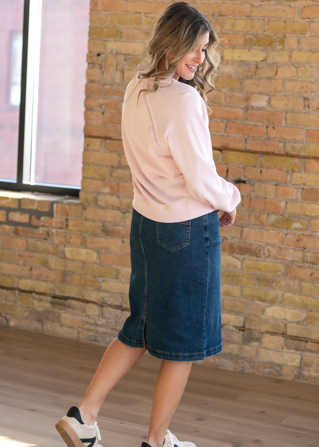 Sandra Dark Wash Denim Midi Skirt - Tigbul's Variety Fashion Shop