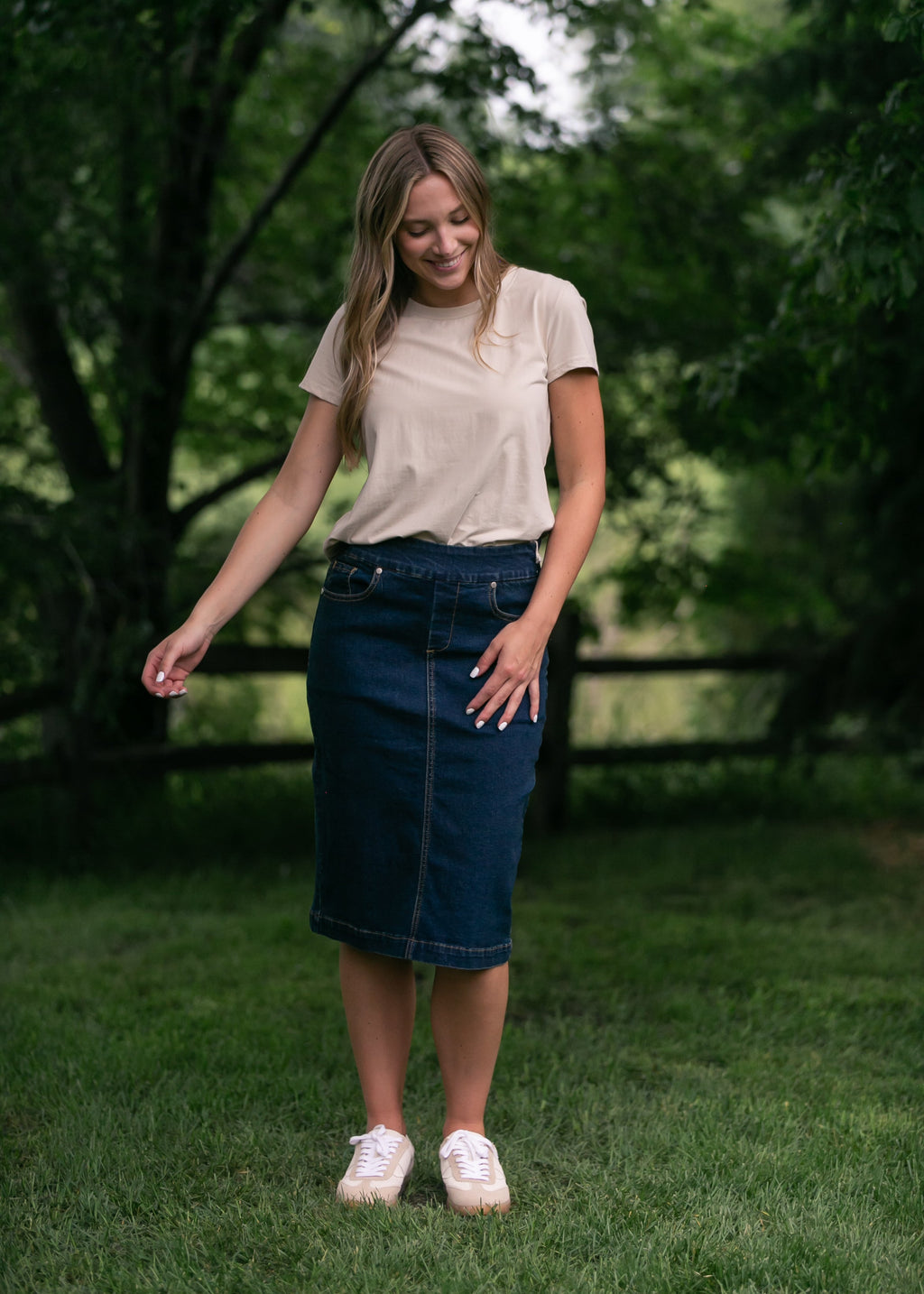 Sandra Dark Wash Denim Midi Skirt - Tigbul's Variety Fashion Shop