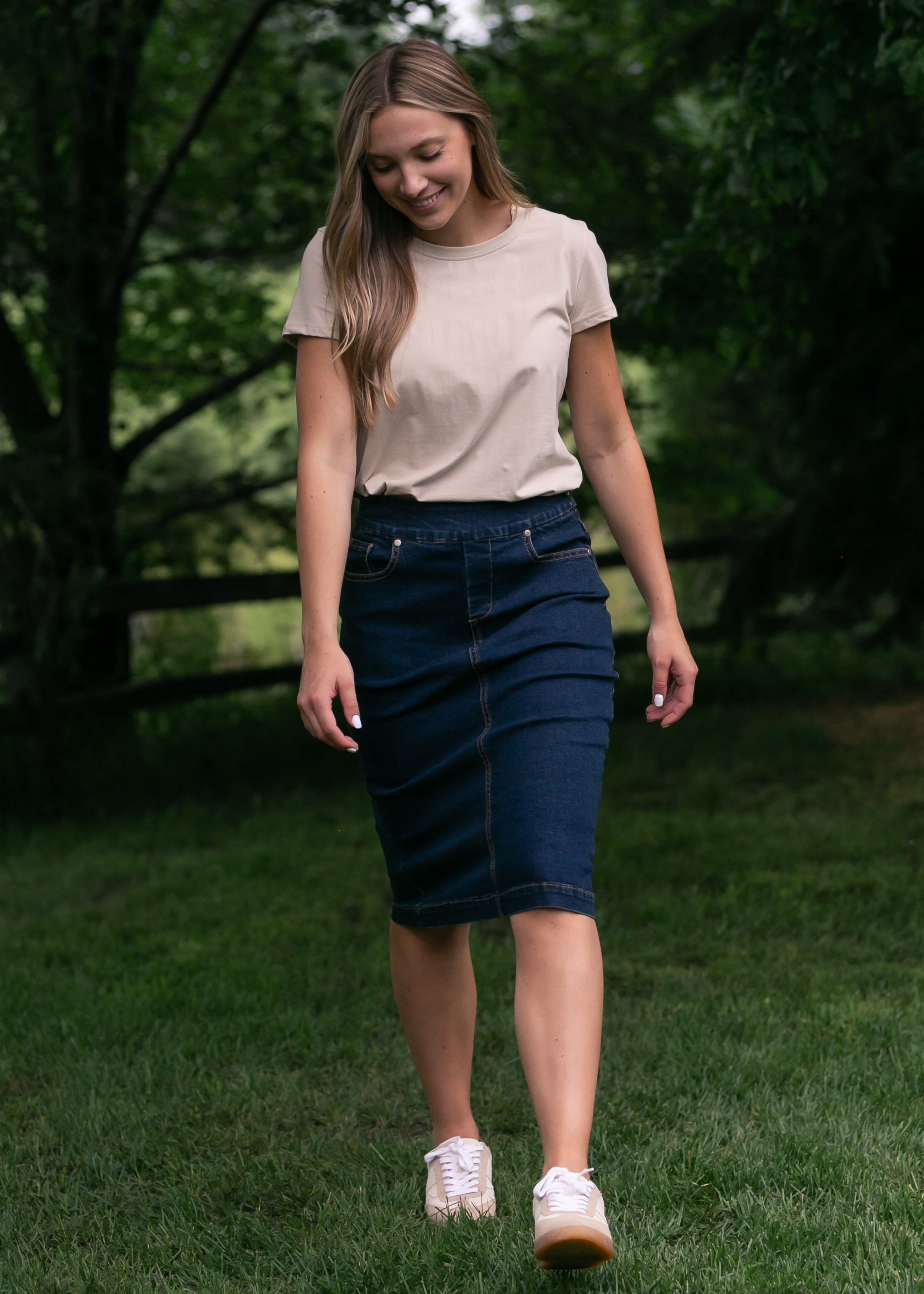 Sandra Dark Wash Denim Midi Skirt - Tigbul's Variety Fashion Shop