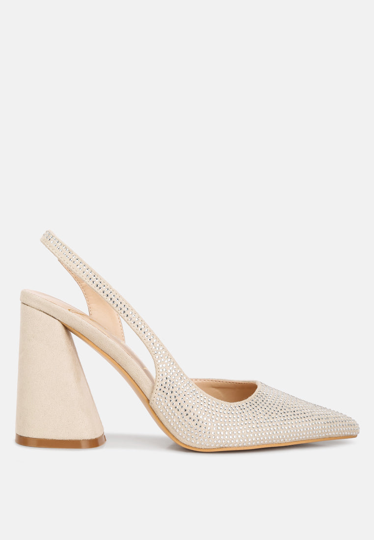 Saranna Rhinestone Embellished Suede Heel Sandals - Tigbul's Variety Fashion Shop