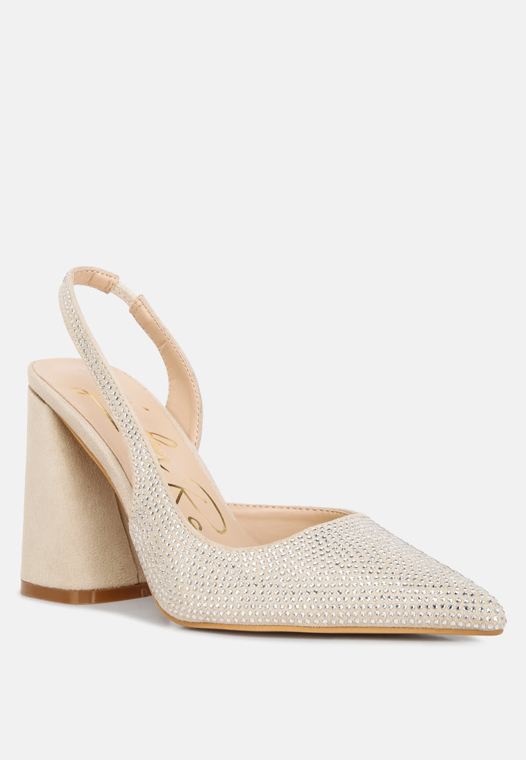 Saranna Rhinestone Embellished Suede Heel Sandals - Tigbul's Variety Fashion Shop