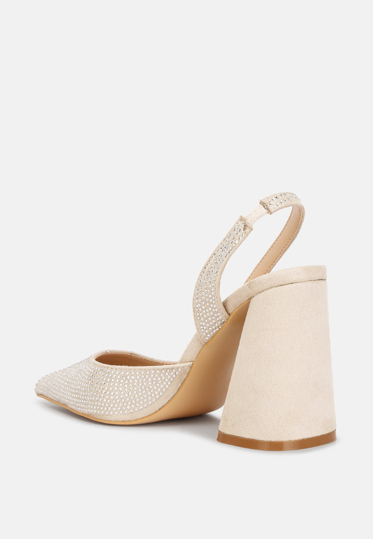 Saranna Rhinestone Embellished Suede Heel Sandals - Tigbul's Variety Fashion Shop