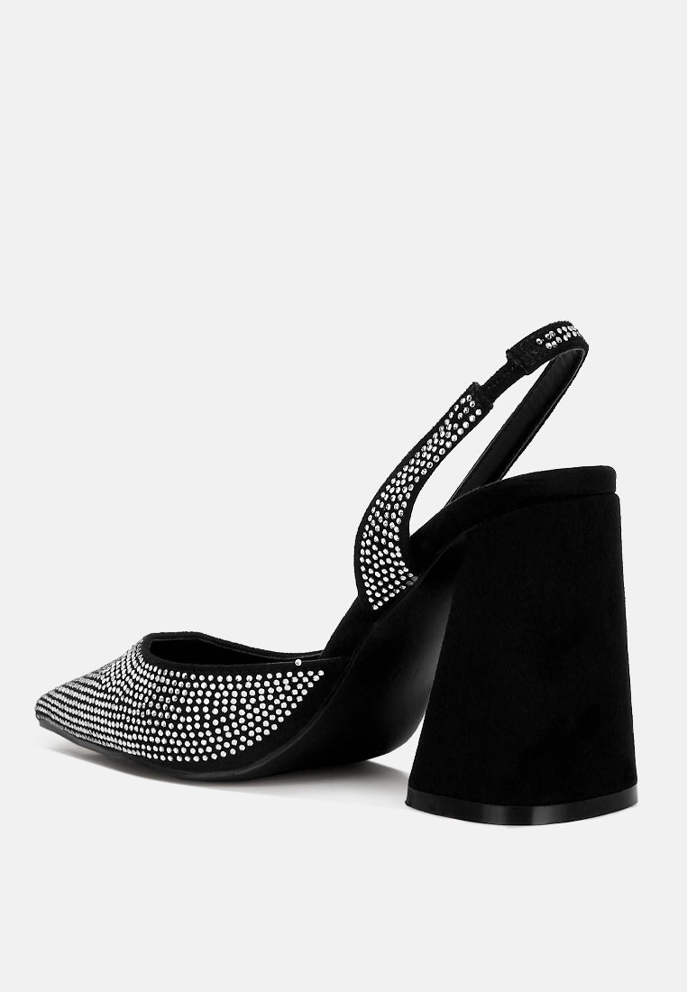 Saranna Rhinestone Embellished Suede Heel Sandals - Tigbul's Variety Fashion Shop
