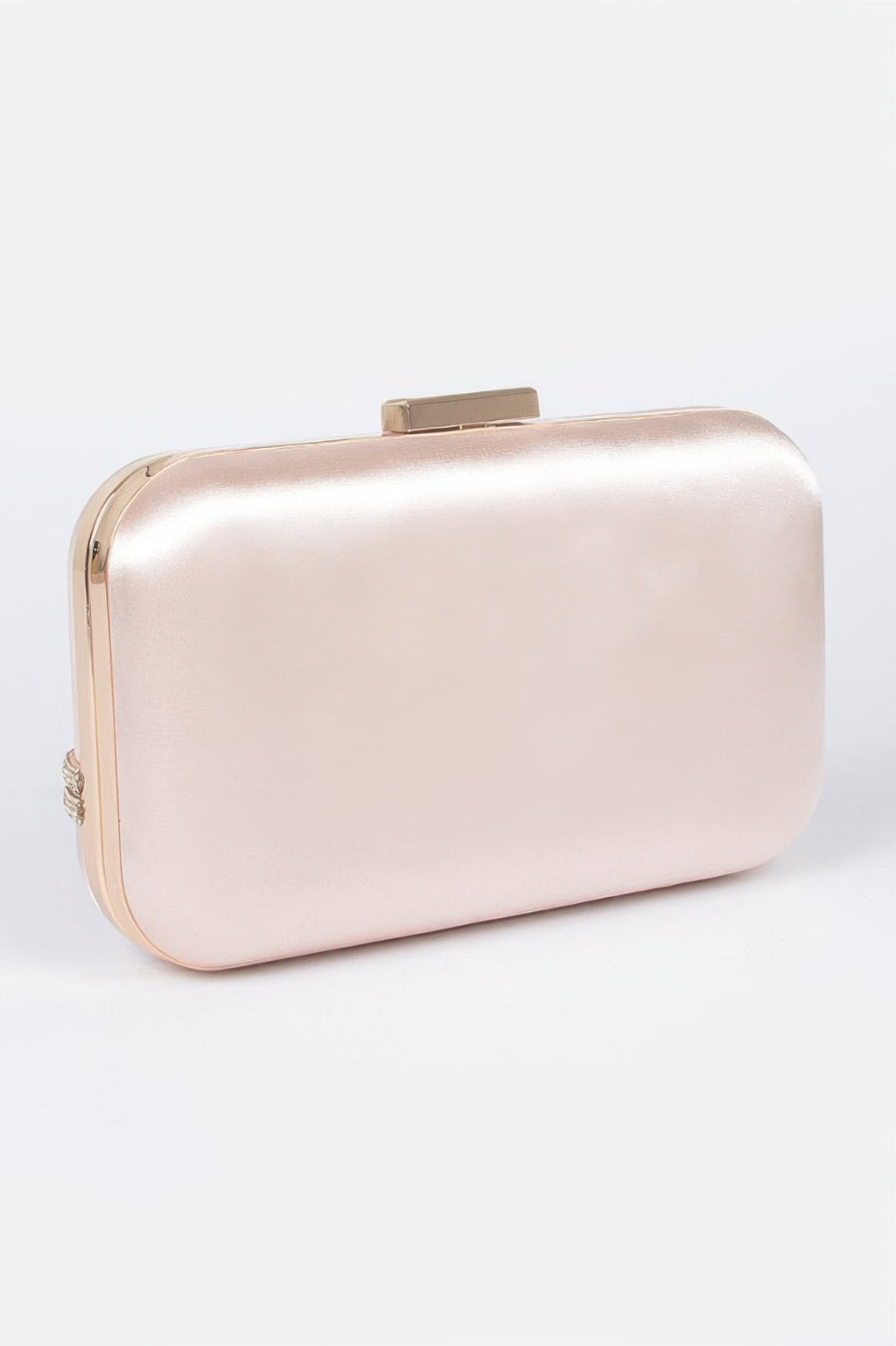 Light gold satin frame clutch with smooth front and metal top clasp