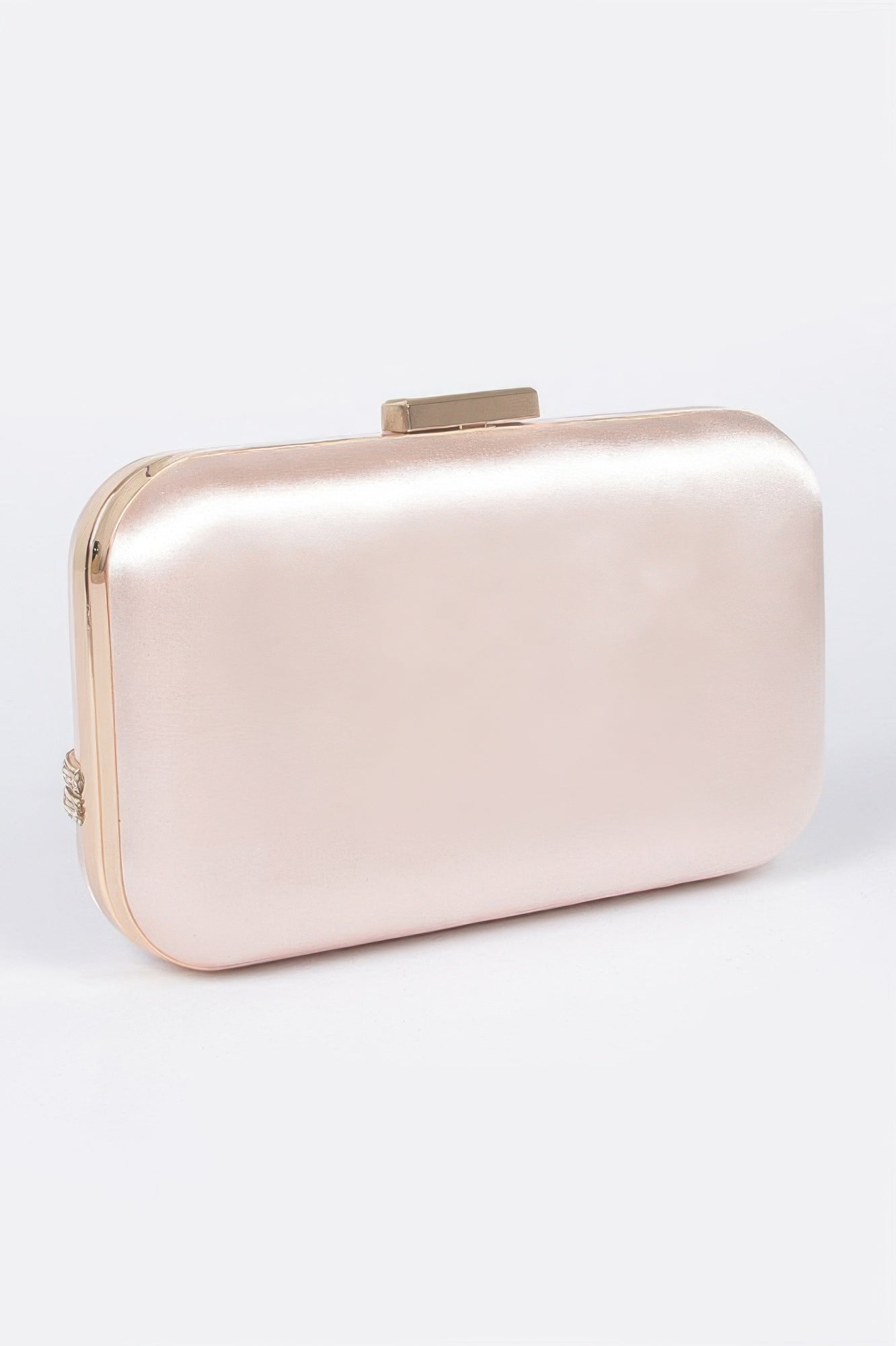 Light gold satin frame clutch with smooth front and metal top clasp