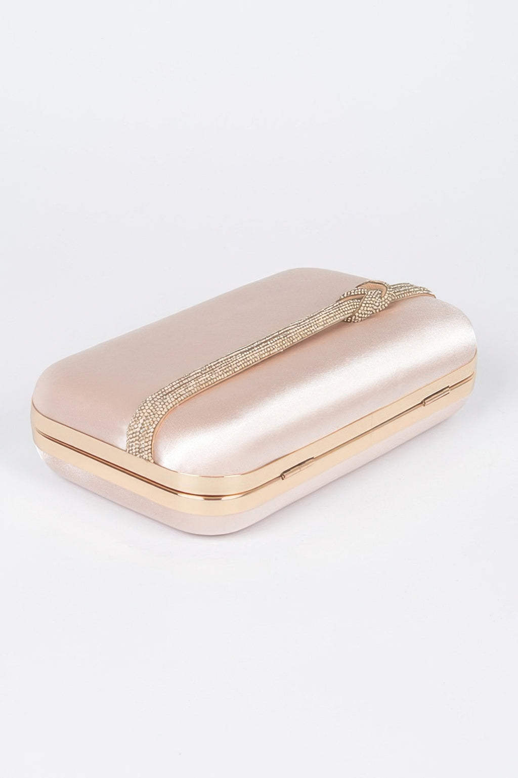 Satin Frame Party Clutch, Gold satin with rhinestone frame and clasp