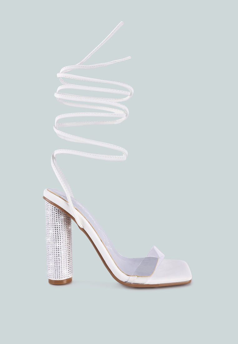 Scansta Lace Up Rhinestone Embellished Heel Sandals - Tigbul's Variety Fashion Shop