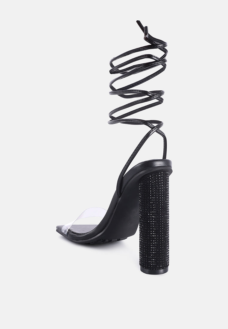 Scansta Lace Up Rhinestone Embellished Heel Sandals - Tigbul's Variety Fashion Shop
