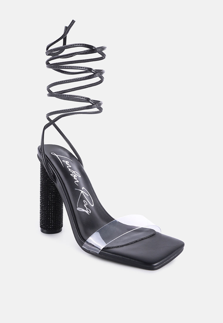 Scansta Lace Up Rhinestone Embellished Heel Sandals - Tigbul's Variety Fashion Shop