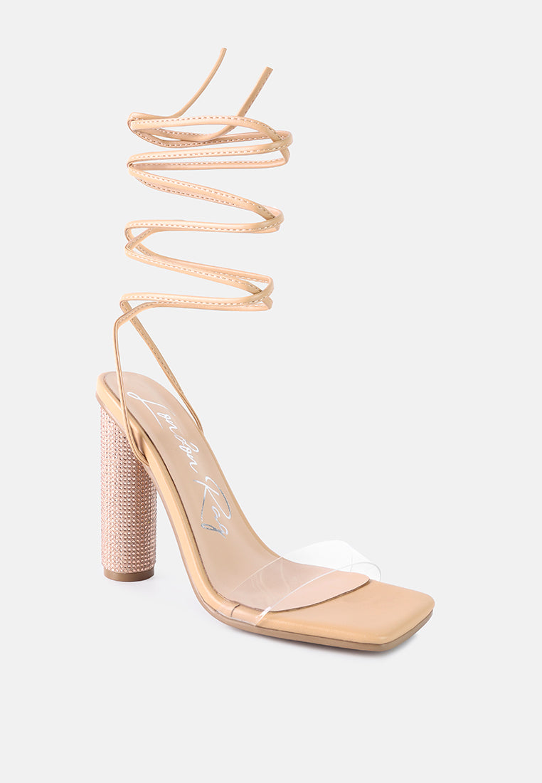 Scansta Lace Up Rhinestone Embellished Heel Sandals - Tigbul's Variety Fashion Shop
