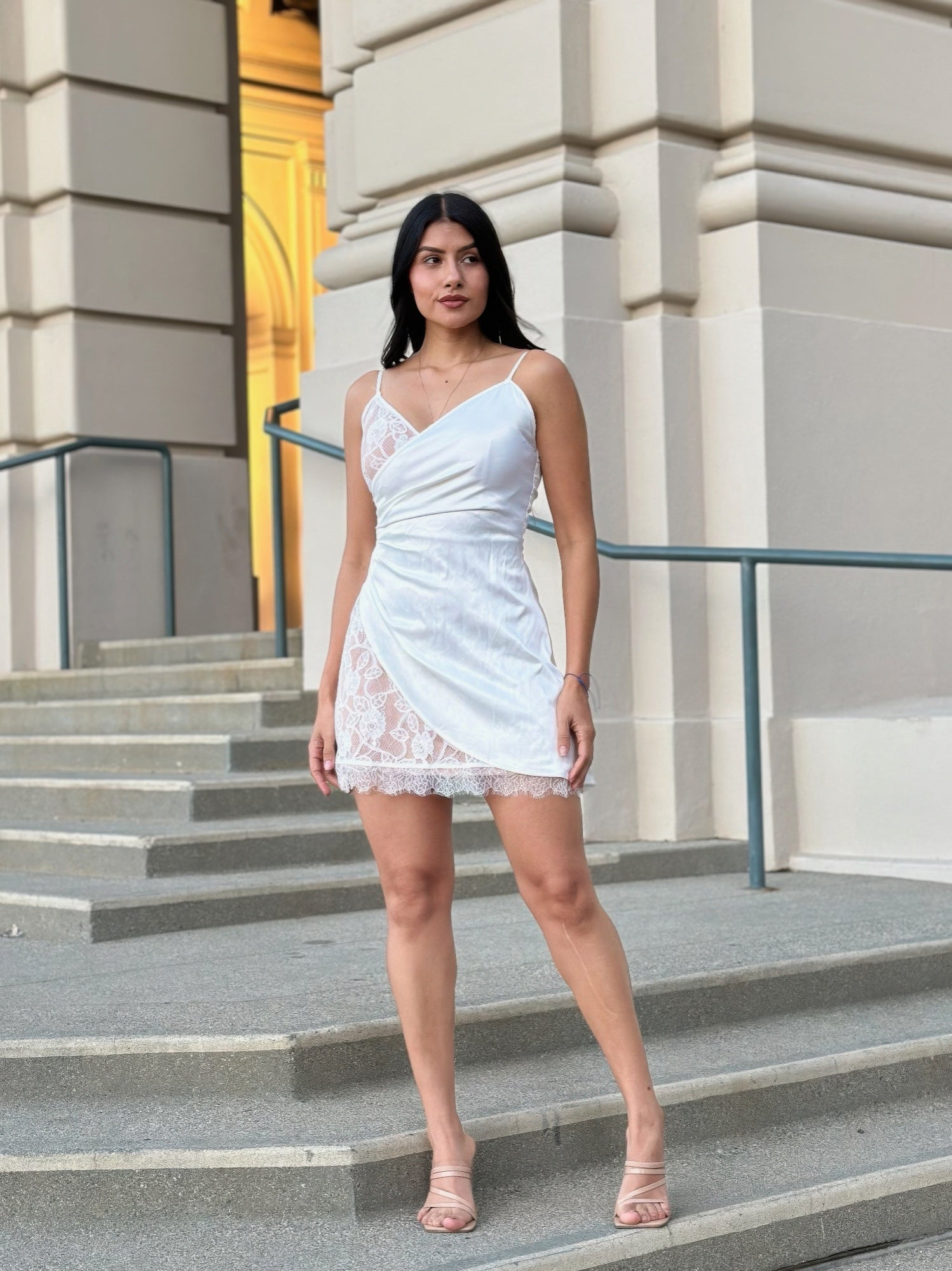 White Satin Wrap Like & Lace Mini Cami Slip Dress | Tigbuls Variety