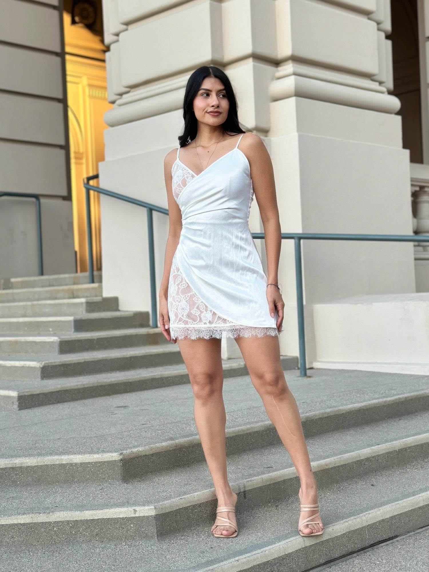 White Satin Wrap Like & Lace Mini Cami Slip Dress | Tigbuls Variety