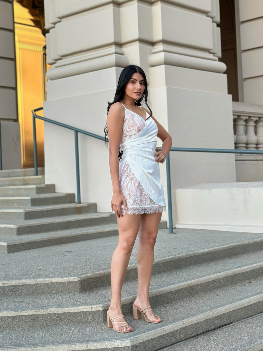White Satin Wrap Like & Lace Mini Cami Slip Dress | Tigbuls Variety