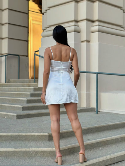 Sexy Party Satin Wrap Like & Lace Nude Mini Dress - Tigbul's Variety Fashion Shop