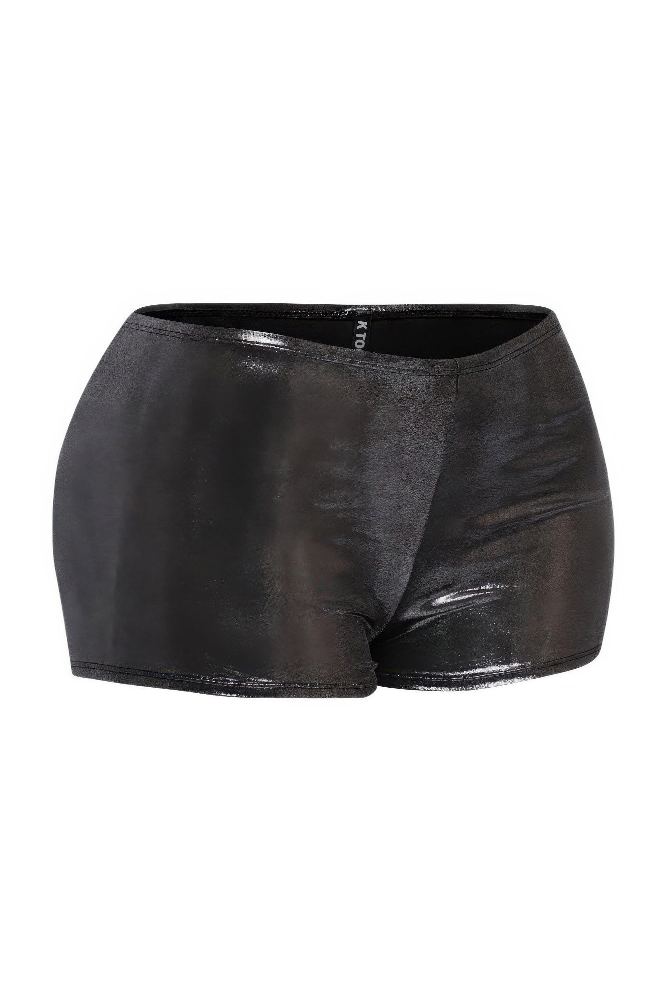 Shimmer high-waisted shorts, black glossy finish, rear view