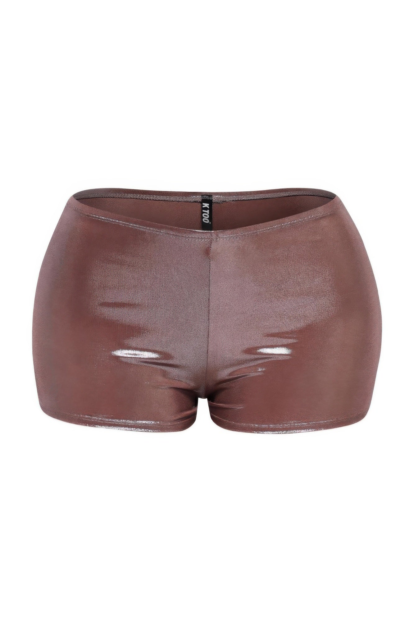 Shimmer high-waisted shorts, mocha glossy finish, high rise waistband