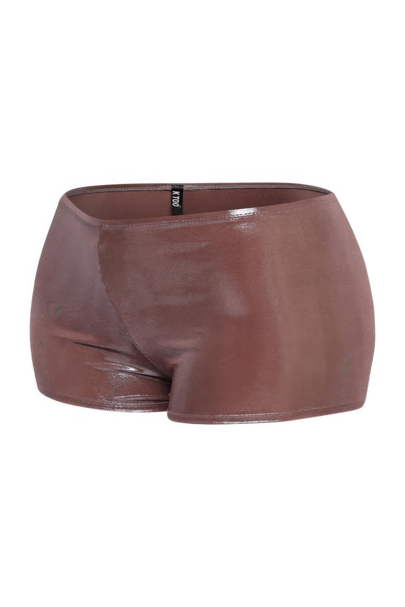Shimmer high-waisted shorts, mocha glossy finish, side profile