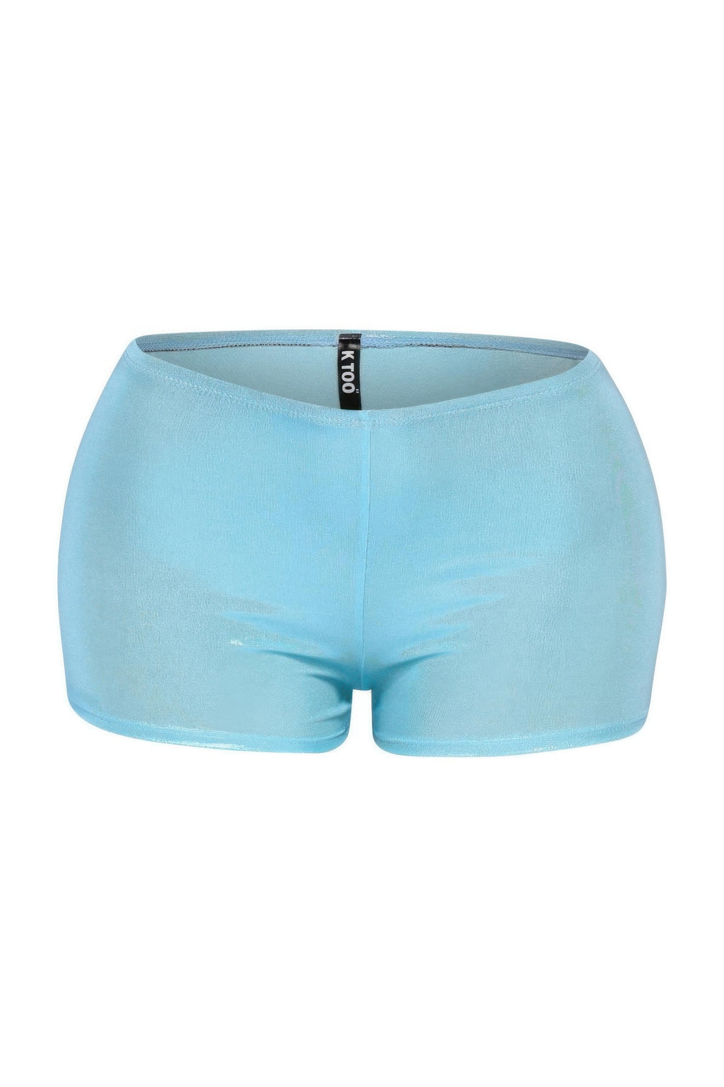 Shimmer high-waisted shorts, turquoise glossy finish, high rise waistband