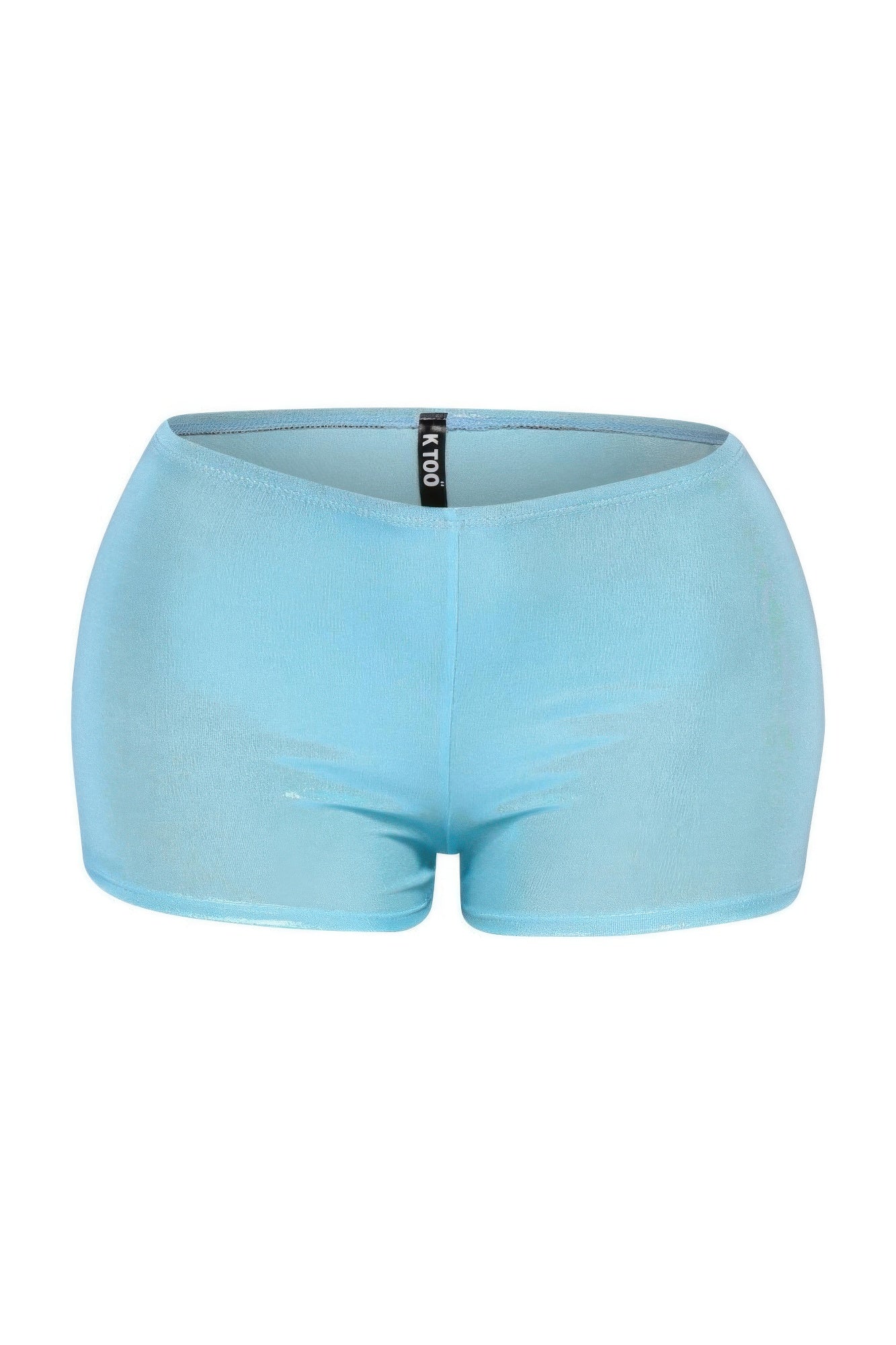 Shimmer high-waisted shorts, turquoise glossy finish, high rise waistband