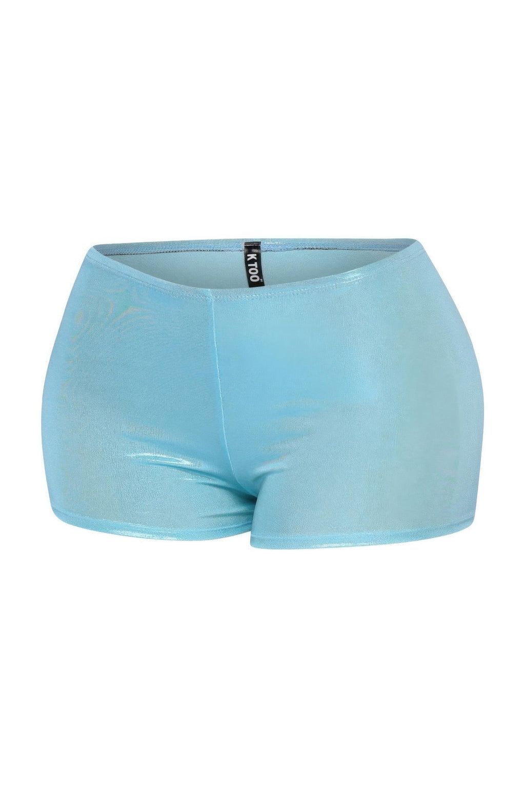 Shimmer high-waisted shorts, turquoise glossy finish, front view