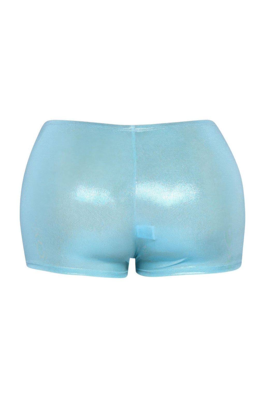 Shimmer high-waisted shorts, turquoise, back view