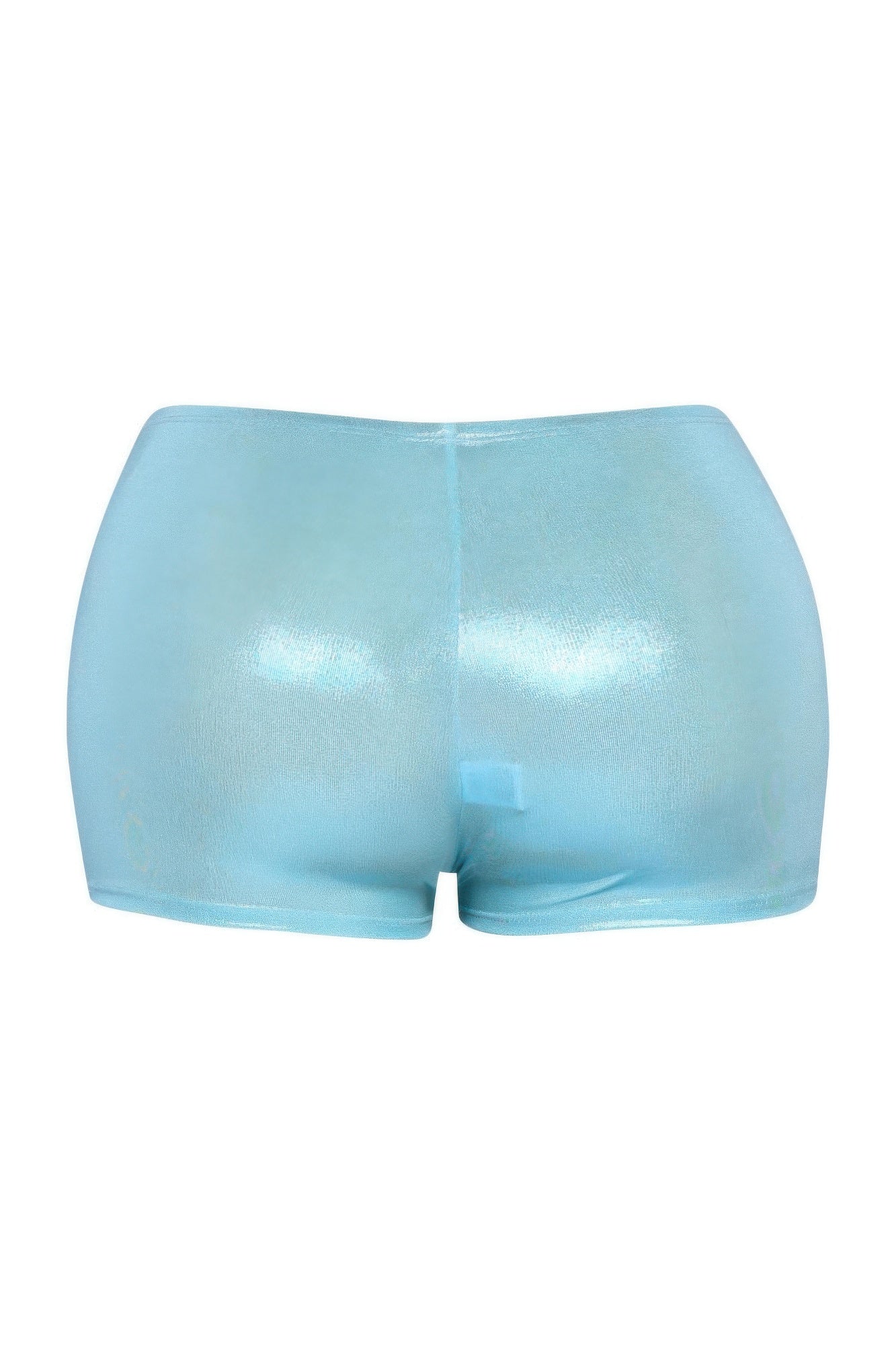 Shimmer high-waisted shorts, turquoise, back view