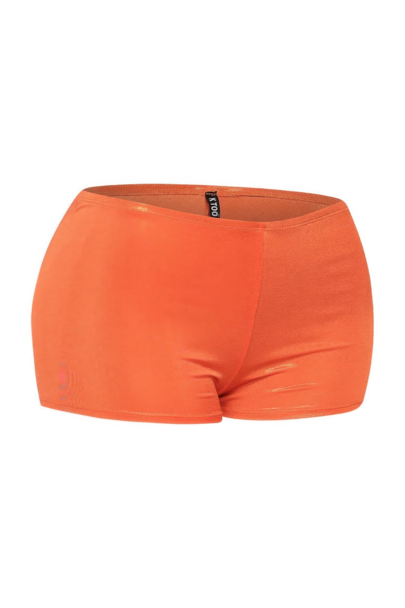 Shimmer high-waisted shorts, tangerine orange, side view