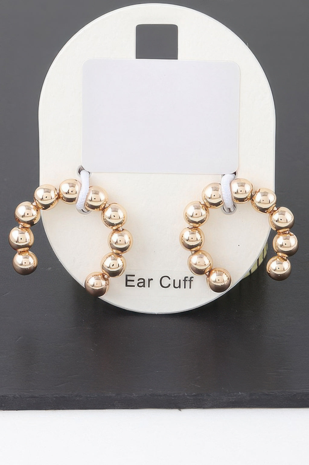Shiny beaded hoop earrings, gold-tone beaded hoop ear cuffs