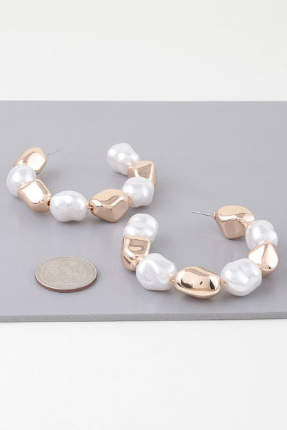 Shiny N Pearl Stone Hoop Earrings - Tigbul's Variety Fashion Shop