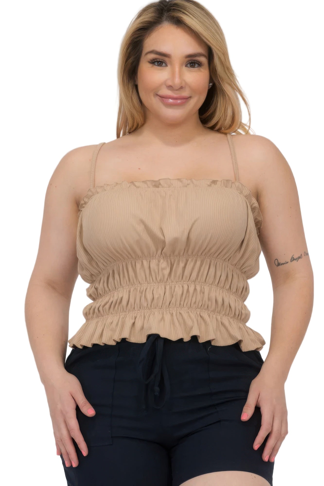 Plus Size Tiered Shirred Body Crop Top - Tigbul's Variety Fashion Shop