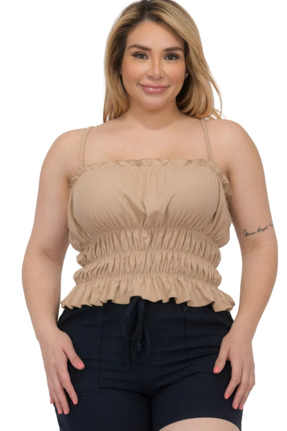 Plus Size Tiered Shirred Body Crop Top - Tigbul's Variety Fashion Shop