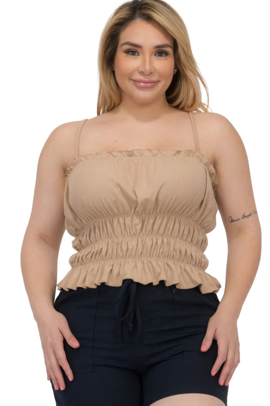 Plus Size Tiered Shirred Body Crop Top - Tigbul's Variety Fashion Shop