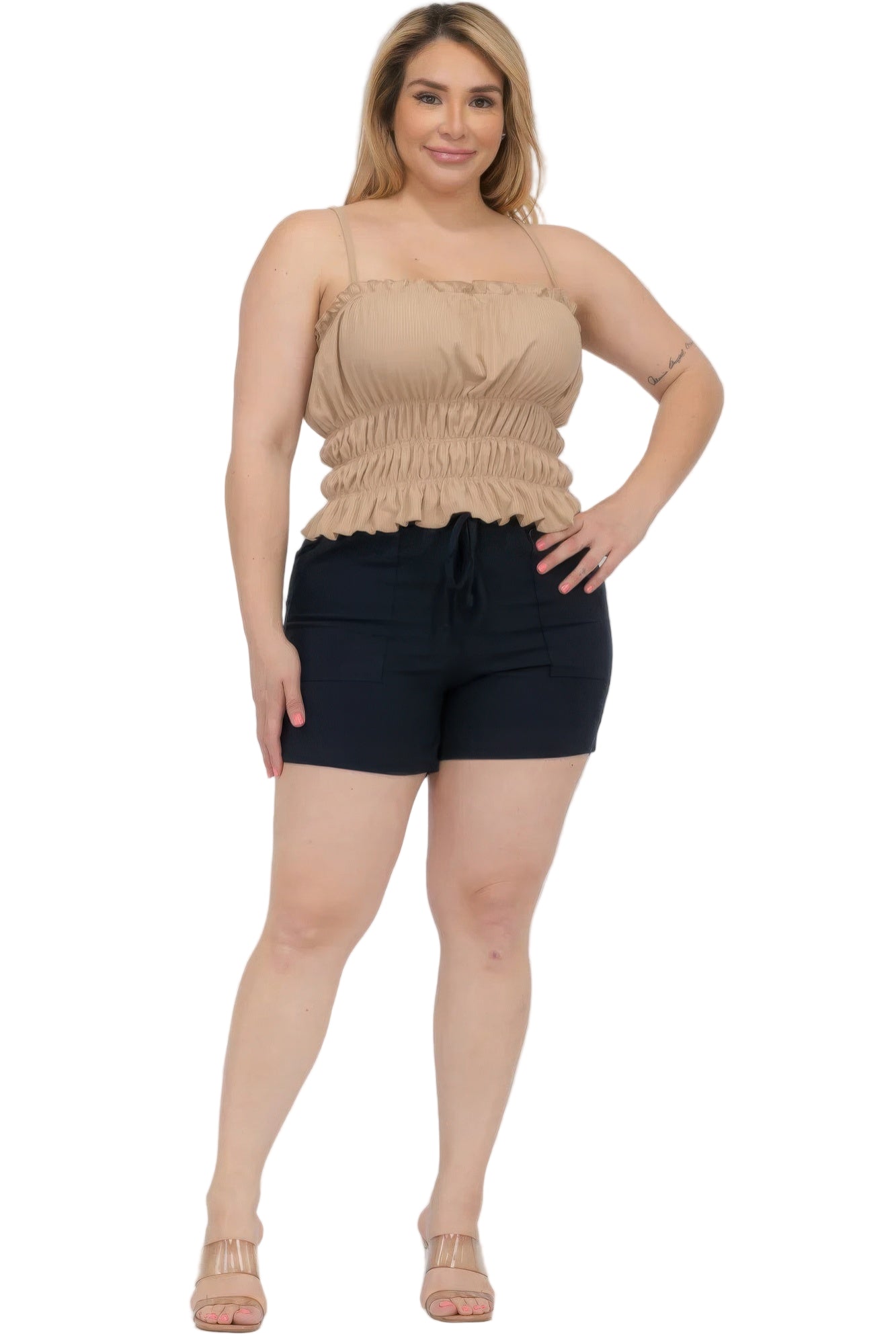 Plus Size Tiered Shirred Body Crop Top - Tigbul's Variety Fashion Shop