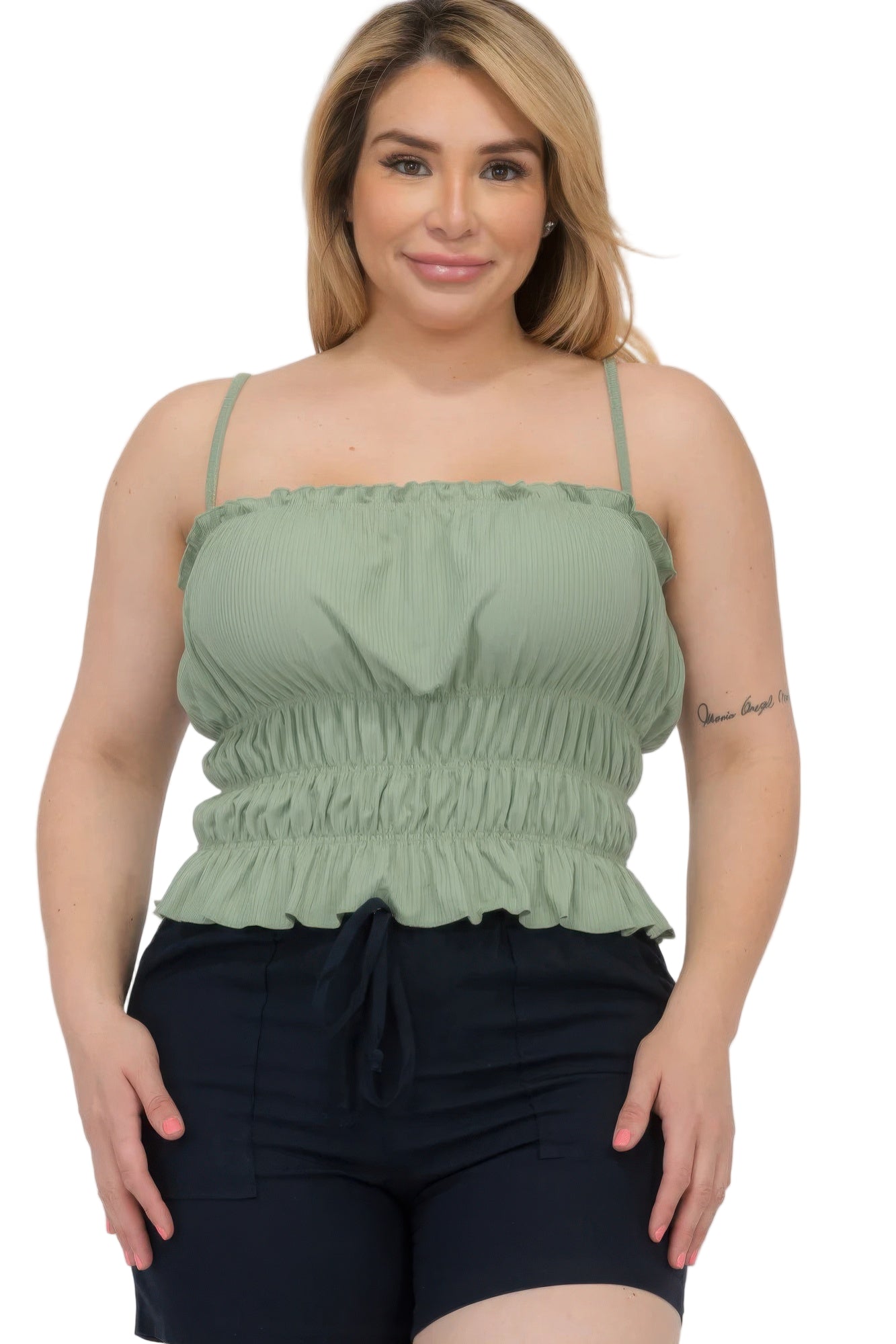 Plus Size Tiered Shirred Body Crop Top - Tigbul's Variety Fashion Shop