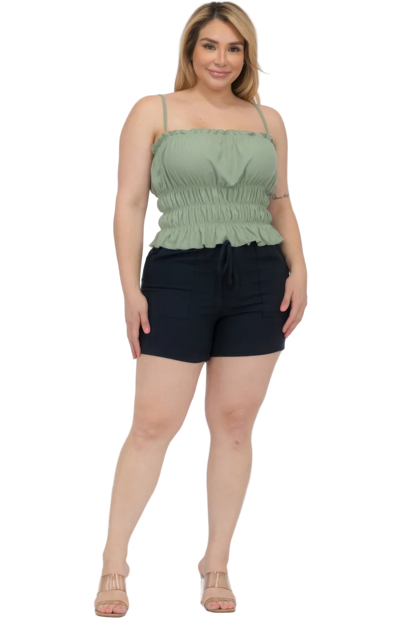 Plus Size Tiered Shirred Body Crop Top - Tigbul's Variety Fashion Shop
