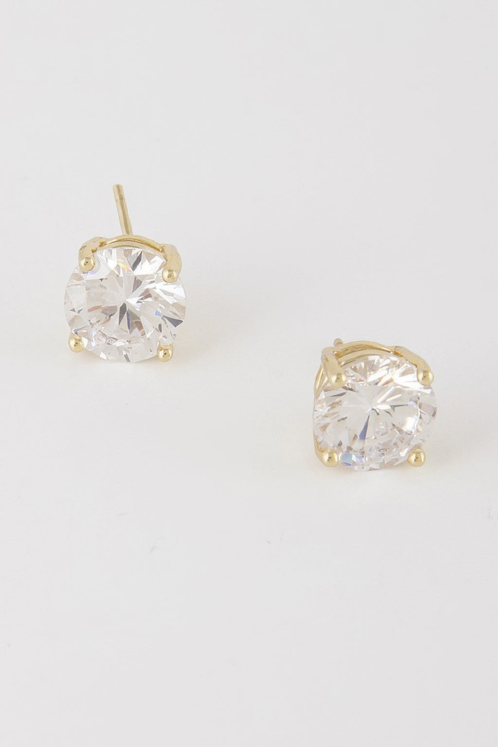 Square cubic zirconia stud earrings, gold tone setting, clear crystal, square bezel