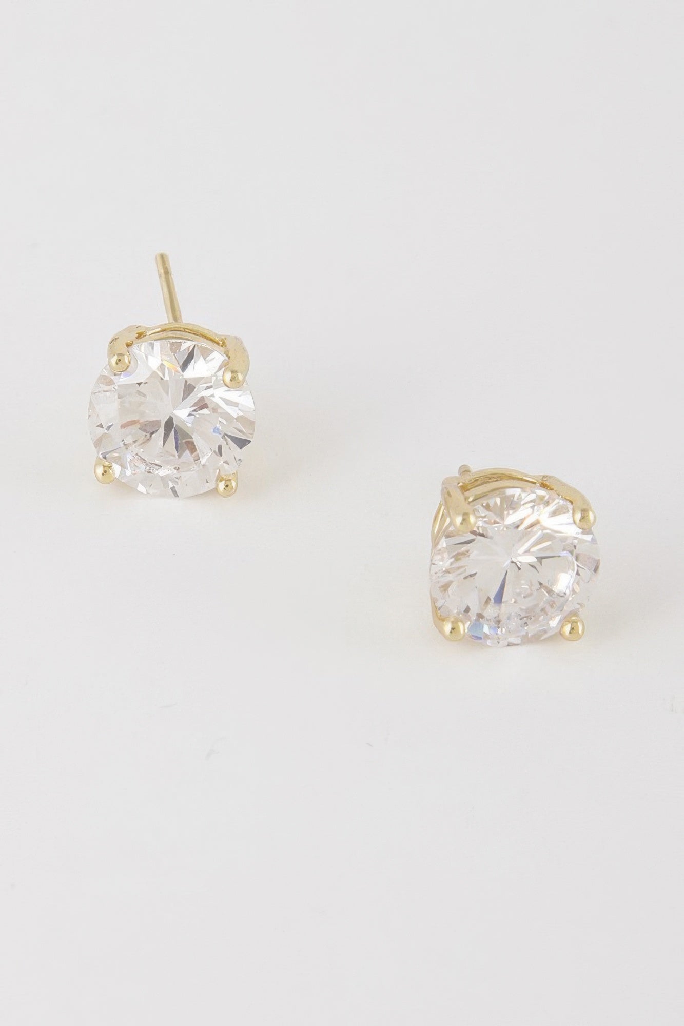 Square cubic zirconia stud earrings, gold tone setting, clear crystal, square bezel