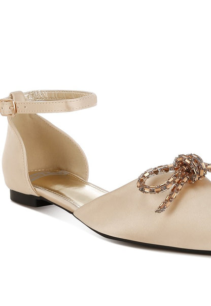 Simina Rhinestone Detail Bow Flat Sandals - Tigbul's Variety Fashion Shop