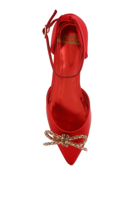 Simina Rhinestone Detail Bow Flat Sandals - Tigbul's Variety Fashion Shop