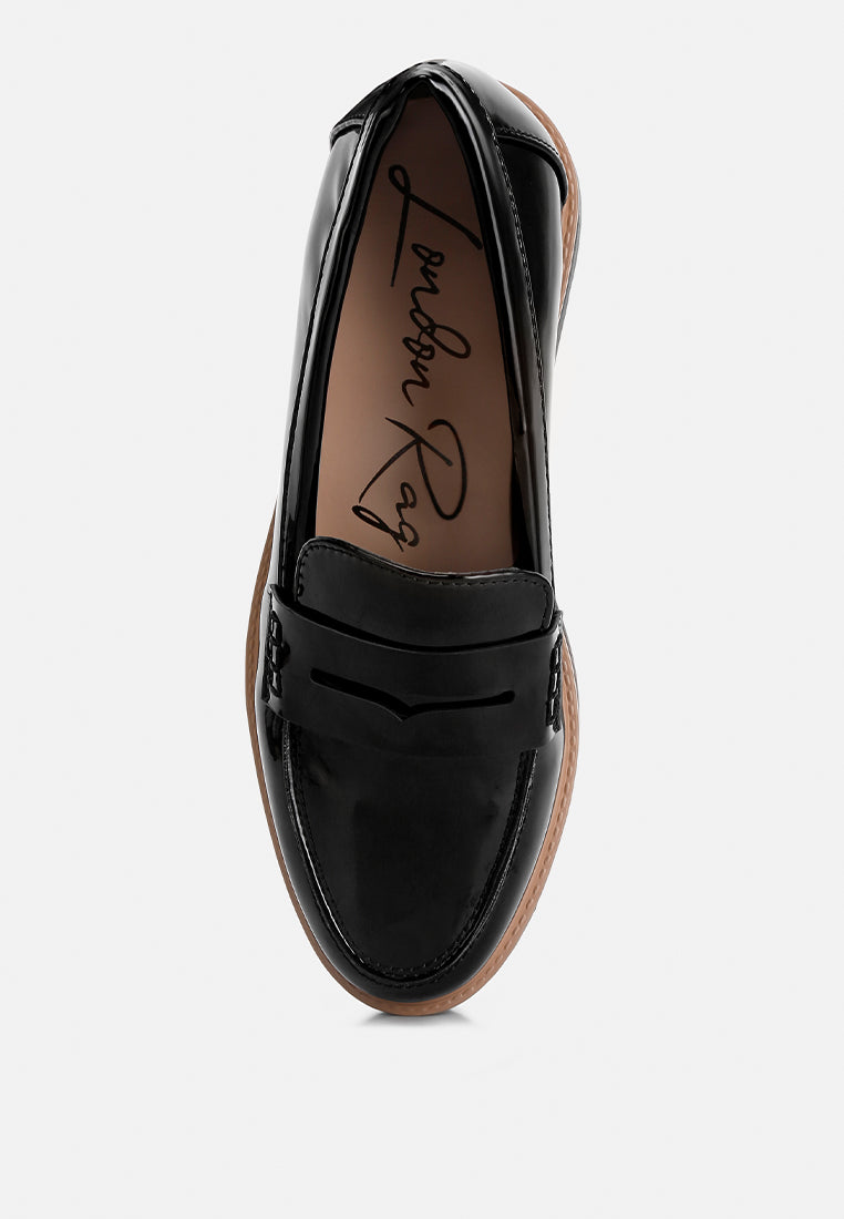 Sinclair Patent Faux Leather Heeled Loafers - Tigbul's Variety Fashion Shop