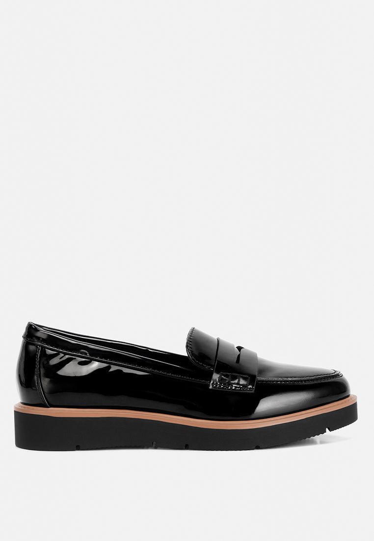 Sinclair Patent Faux Leather Heeled Loafers - Tigbul's Variety Fashion Shop