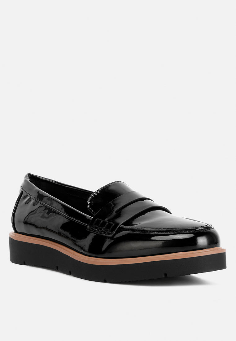 Sinclair Patent Faux Leather Heeled Loafers - Tigbul's Variety Fashion Shop