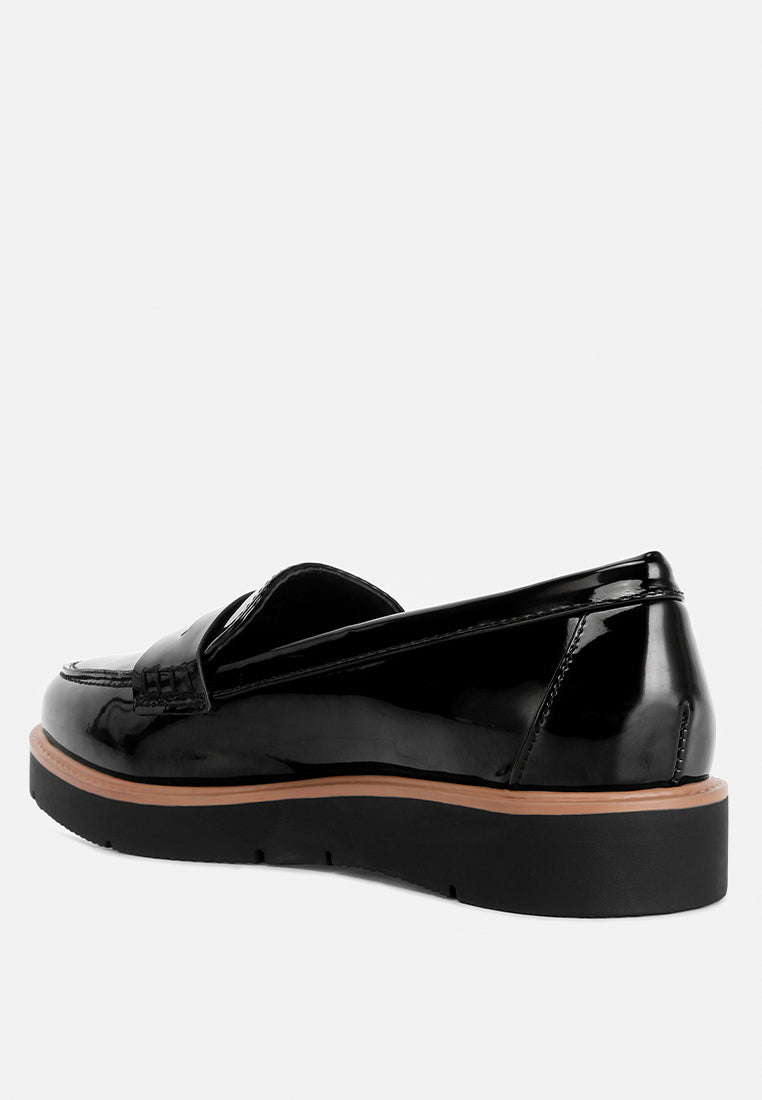 Sinclair Patent Faux Leather Heeled Loafers - Tigbul's Variety Fashion Shop