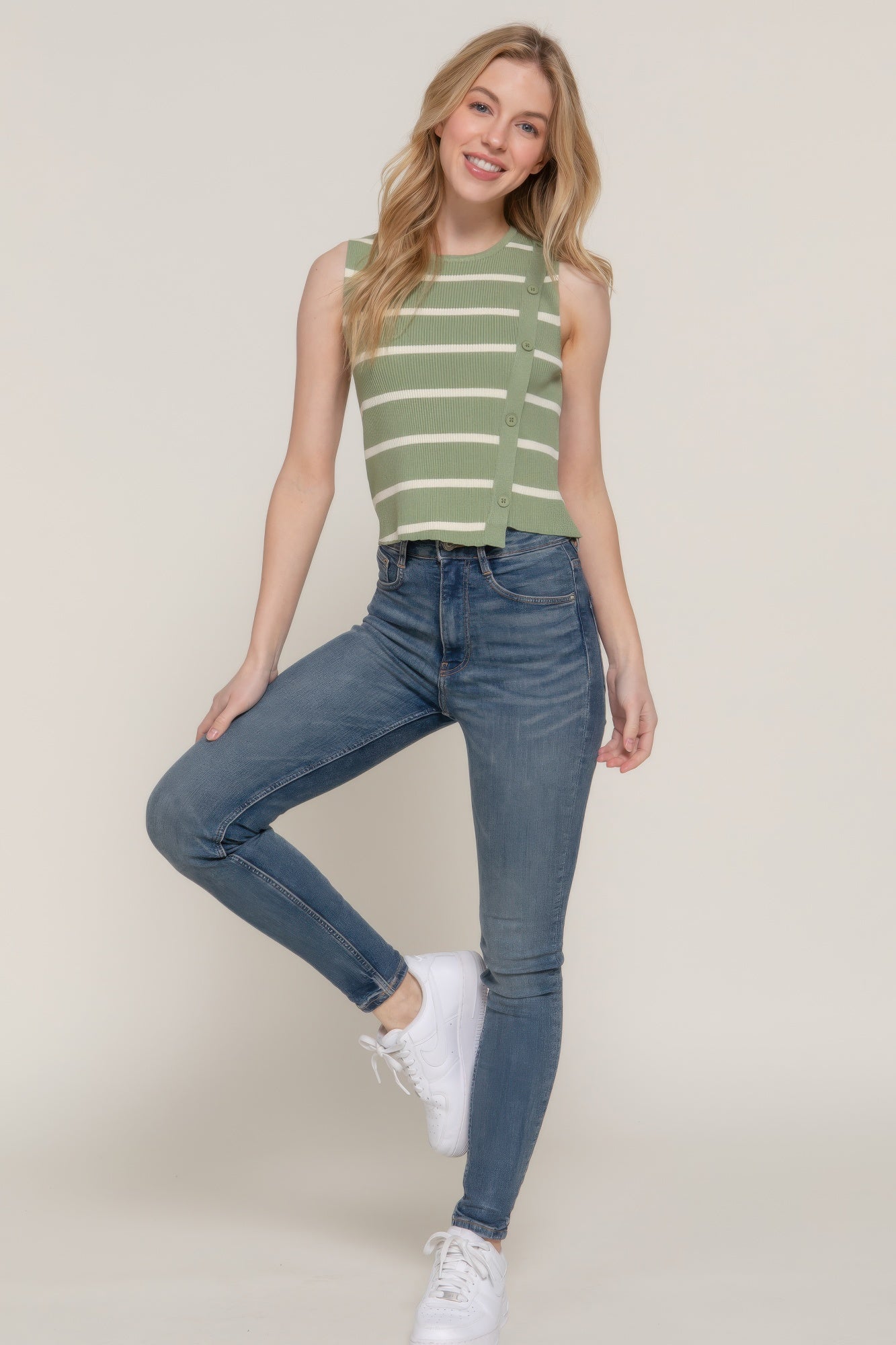 Sleeveless Diagonal Shape Stripe Spring Sweater - Tigbul's Variety Fashion Shop