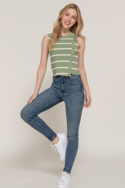 Sleeveless Diagonal Shape Stripe Spring Sweater - Tigbul's Variety Fashion Shop