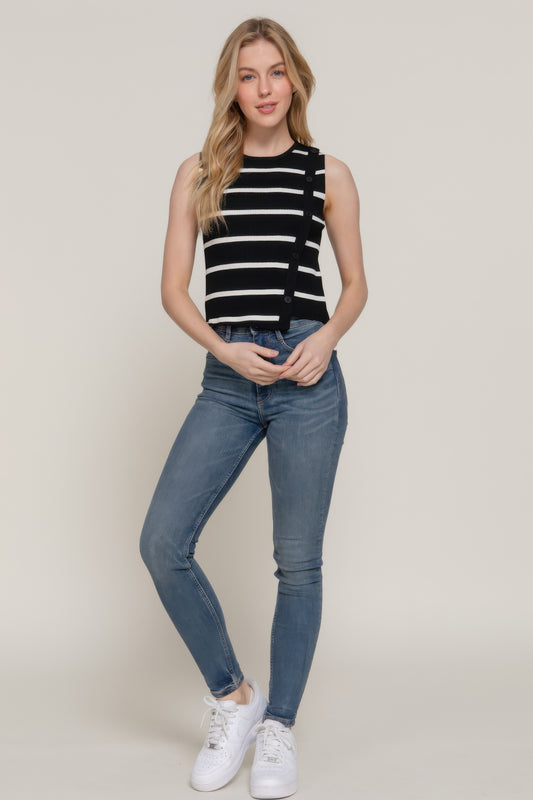 Sleeveless Diagonal Shape Stripe Spring Sweater - Tigbul's Variety Fashion Shop